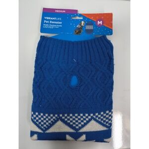 New Vibrant Life Dog Pet Sweater Sz M Blue Snowflakes Pattern Knit 17" 20-50lbs